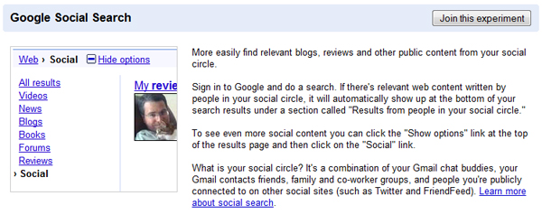 Google Social Search in Google Labs