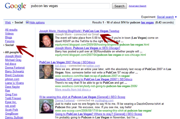 Google Social Search Results
